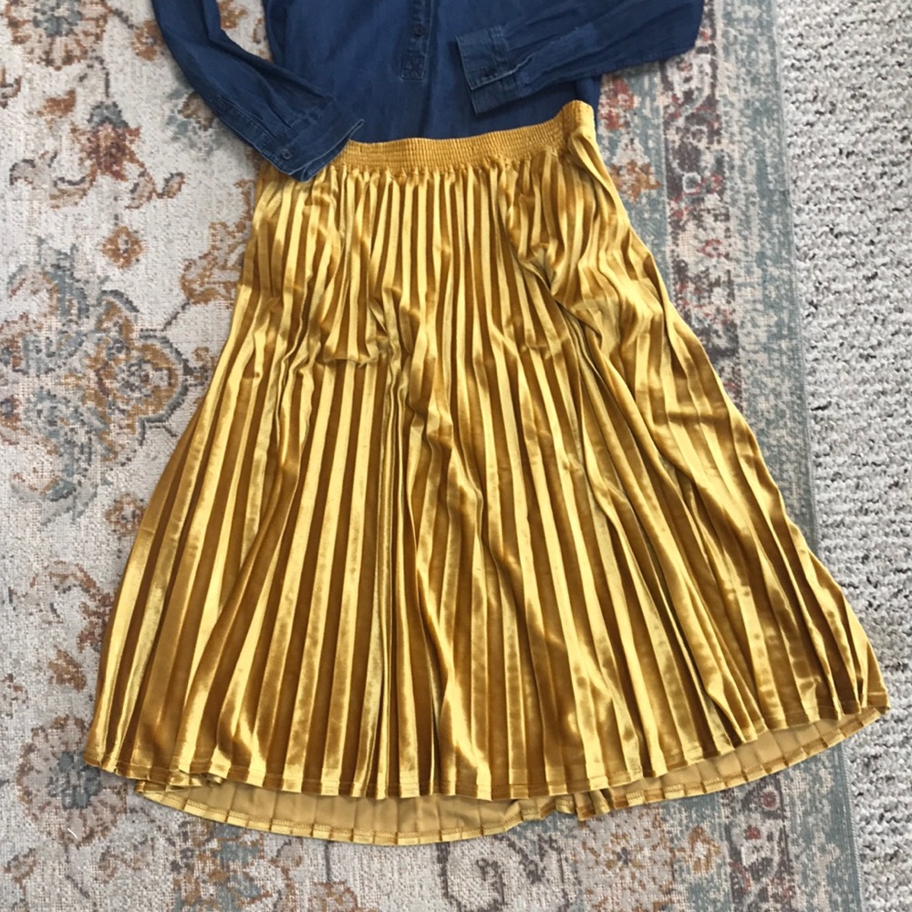 Velvet pleated midi skirt